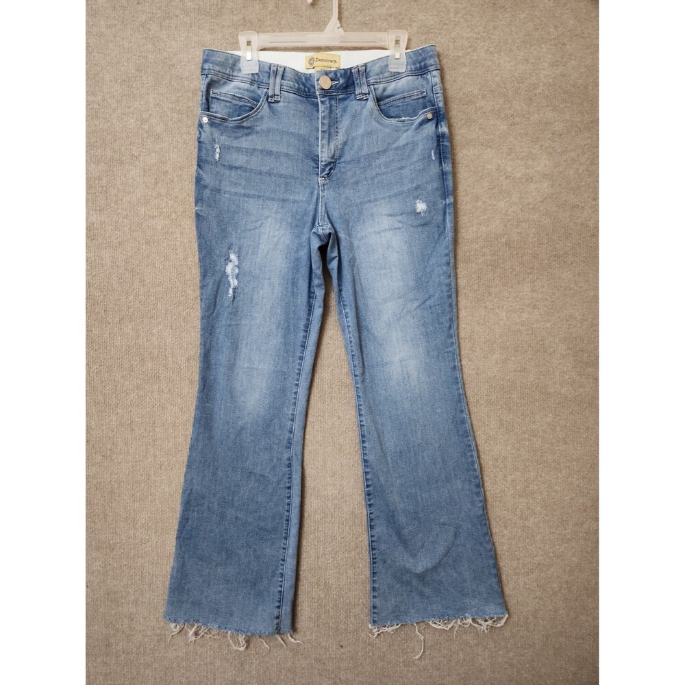 Democracy Ab Technology Flare Jeans Womens 14 Blue Distressed Raw Hem Slimming
